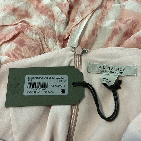 NWT ALLSAINTS Hali Areias Mini Dress Pink Ruffled Ruched UK 10 US 6 - Picture 8 of 16